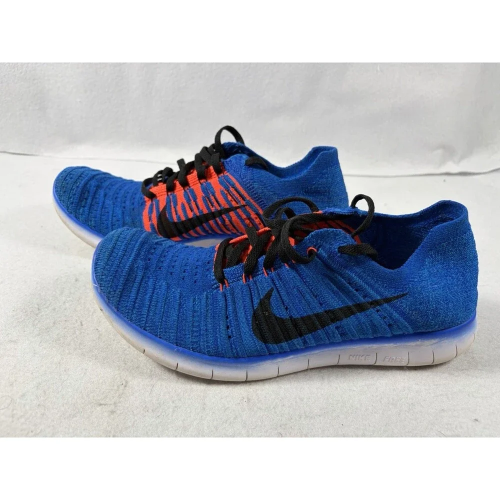 Nike Boys Blue Orange Free RN Flyknit 834362-401 Athletic Running Shoes Sz 6.5y